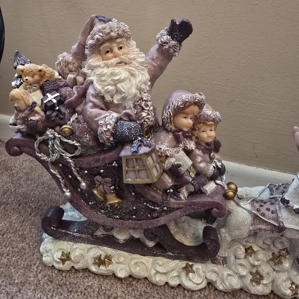 Charming Holiday Santa Sleigh Figurine - Purple and White